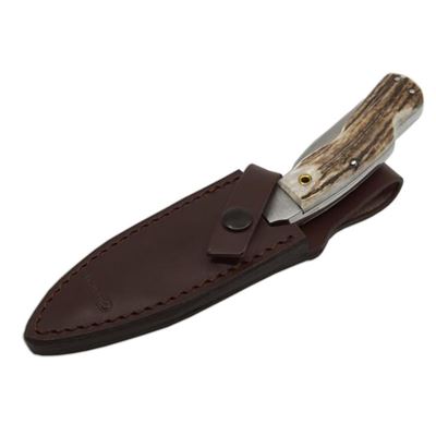 Stainless steel hunting knife with a fixed blade antler handle