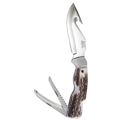 Stainless steel hunting knife with a fixed blade antler handle