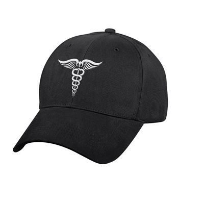Medical Symbol (Caduceus) Low Profile Hat BLACK/WHITE