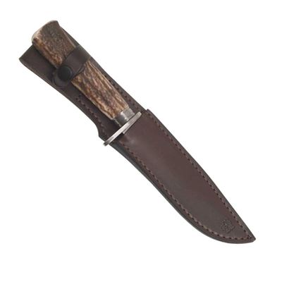 Stainless steel hunting knife with a fixed blade antler handle