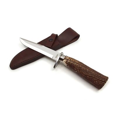 Stainless steel hunting knife with a fixed blade antler handle