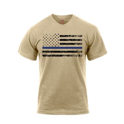 Thin BLUE LINE SHIELD T-Shirt US flag KHAKI