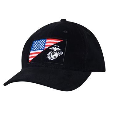 USMC Globe and Anchor US Flag Low Pro Cap BLACK