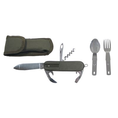 Pocket knife with cutlery and plastic-OLIVE