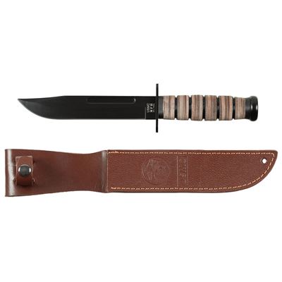 Combat knife with leather handle and casing BROWN