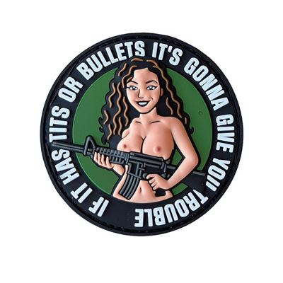 3D plastic ‘TITS OR BULLETS’ patch with Velcro