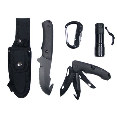 Fixed blade knife + folding knife + flashlight + carbine BLACK