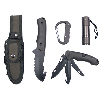 Knife with a fixed blade folding knife + + Flashlight + Carabiner OLIVE
