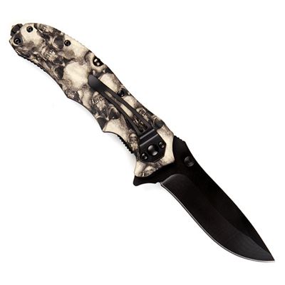 SKULL knife with black blade clip