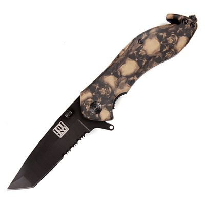 SKULL knife with clip black tanto blade serrated blade