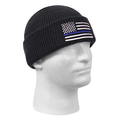 Thin Blue Line Deluxe Embroidered Watch Cap BLACK