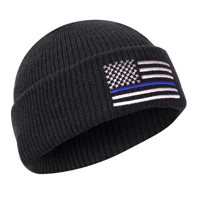 Thin Blue Line Deluxe Embroidered Watch Cap BLACK