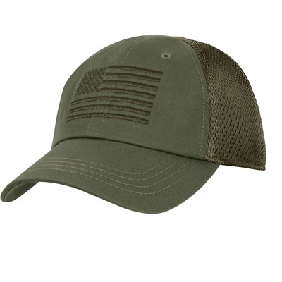 Tactical Mesh Back Cap With Embroidered US Flag OLIV