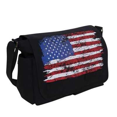 Distressed U.S. Flag Canvas Messenger Bag BLACK