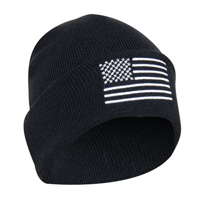 CAP US Flag Embroidered Watch BLACK with WHITE Flag