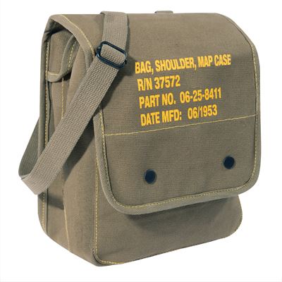 Canvas MAP CASE Shoulder Bag With Military Stencil