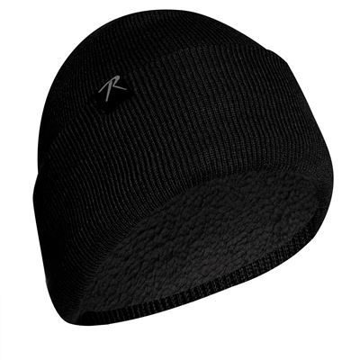 Deluxe Fine Knit Sherpa-Lined Watch Cap BLACK