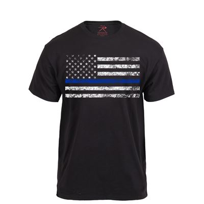 Thin BLUE LINE SHIELD T-Shirt US flag BLACK