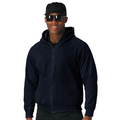 THERMAL hooded sweatshirt with zip navy blue