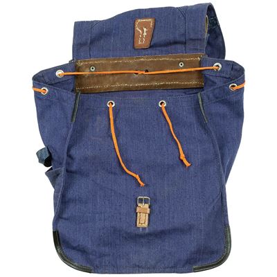 Used Canvas ROMANIAN Backpack with Leather Straps BLUE