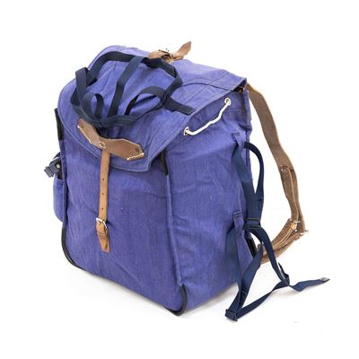Used Canvas ROMANIAN Backpack with Leather Straps BLUE
