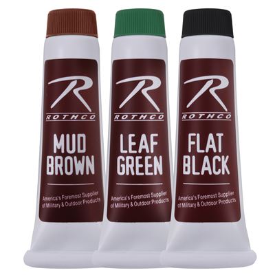 Camouflage colors black, brown, olive