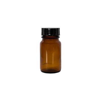 Wide mouth glass bottle 50 ml with plastic black cap BROWN