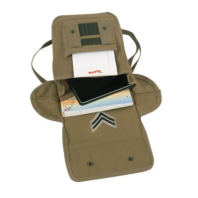 Canvas Map Case Shoulder Bag With Military Patches OLIVE