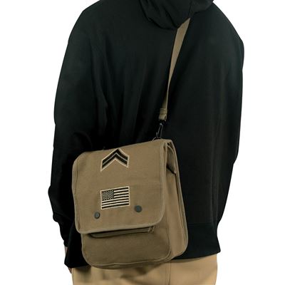 Canvas Map Case Shoulder Bag With Military Patches OLIVE