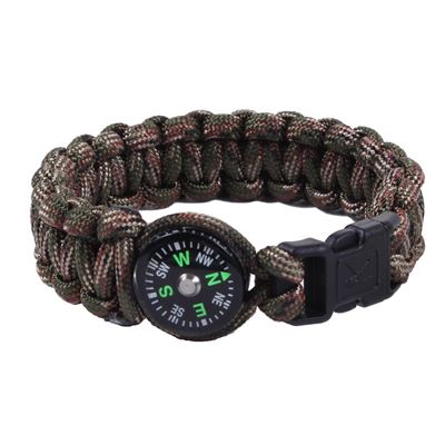 Paracord Survival Bracelet with Compass WOODLAND