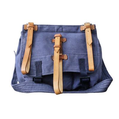 Used ROMANIAN Shoulder bag Canvas with Leather Straps BLUE