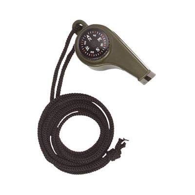 Plastic whistle with compass and thermometer OLIVE
