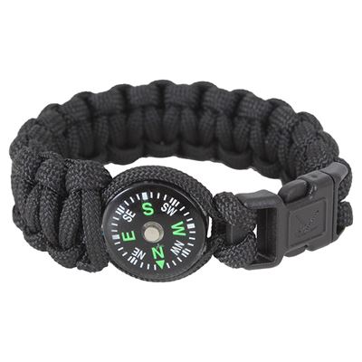 Paracord Survival Bracelet with Compass BLACK