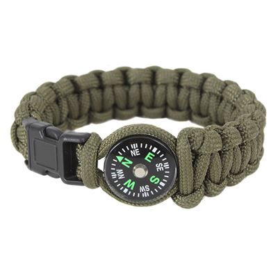 Paracord Survival Bracelet with Compass OLIVE