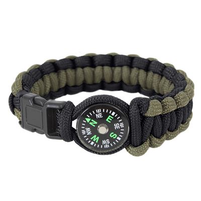 Paracord Survival Bracelet with Compass GREEN-BLACK