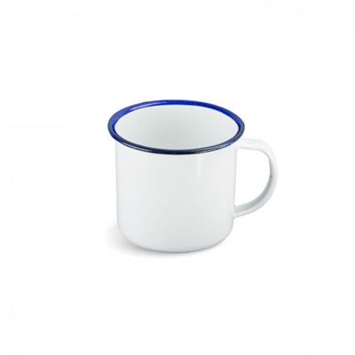 Vintage Style Enamel Mug WHITE blue line
