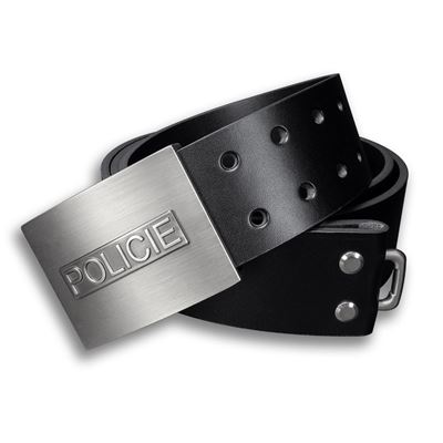 Belt leather buckle POLICIE 45 mm army BLACK
