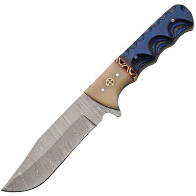 Damascus Fixed Blade BLUE WOOD