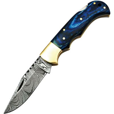 Folding Knife Damascus BLUE