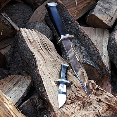 Bowie Knife Set- Black Pakkawood Handle Mirror Polished