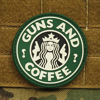 Patch GUNS AND COFFEE plastic OLIVE
