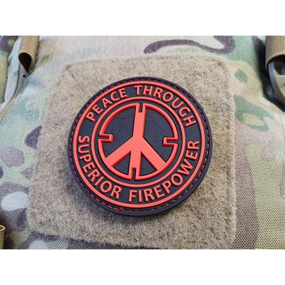 Patch PEACE THROUGH SUPERIOR FIREPOWER velcro BLACK/RED