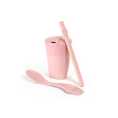 ReKit BIO PINK mug, straw and cutlery set