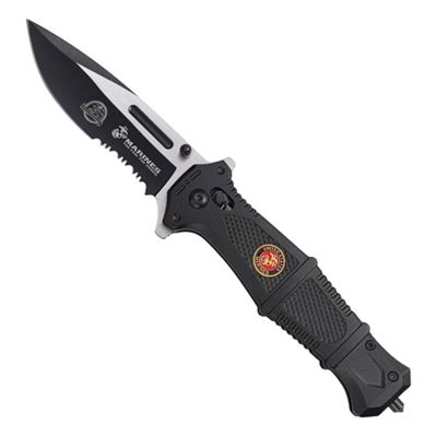 Folding Knife RAPID USMC partially serrated blade BLACK