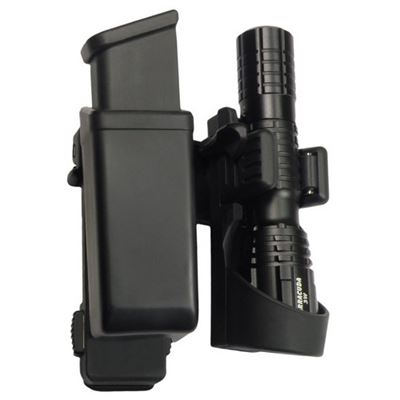 Rotating MOLLE pouch for magazine 9mm Luger and flashlight