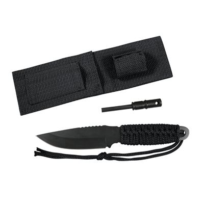 Paracord knife with fixed blade + tinder black