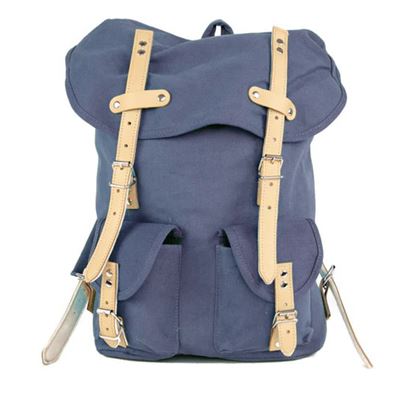 Cotton Hiking Backpack with Real Leather Stripping 15L BLUE