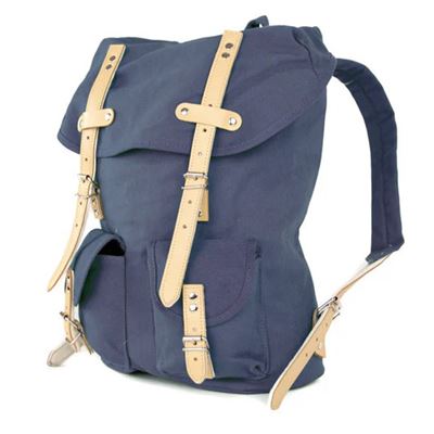 Cotton Hiking Backpack with Real Leather Stripping 15L BLUE