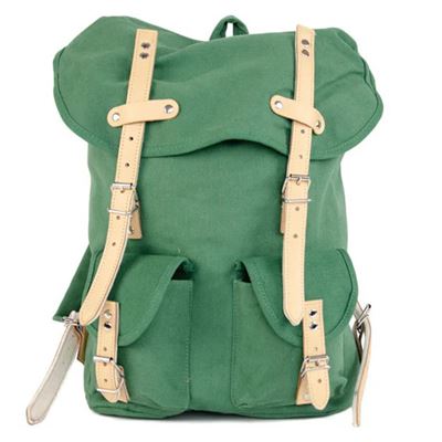 Cotton Hiking Backpack with Real Leather Stripping 15L GREEN