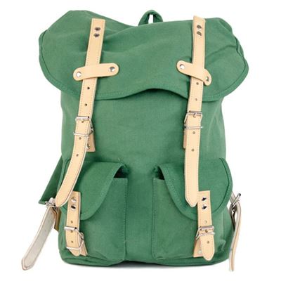 Cotton Hiking Backpack with Real Leather Stripping 15L GREEN